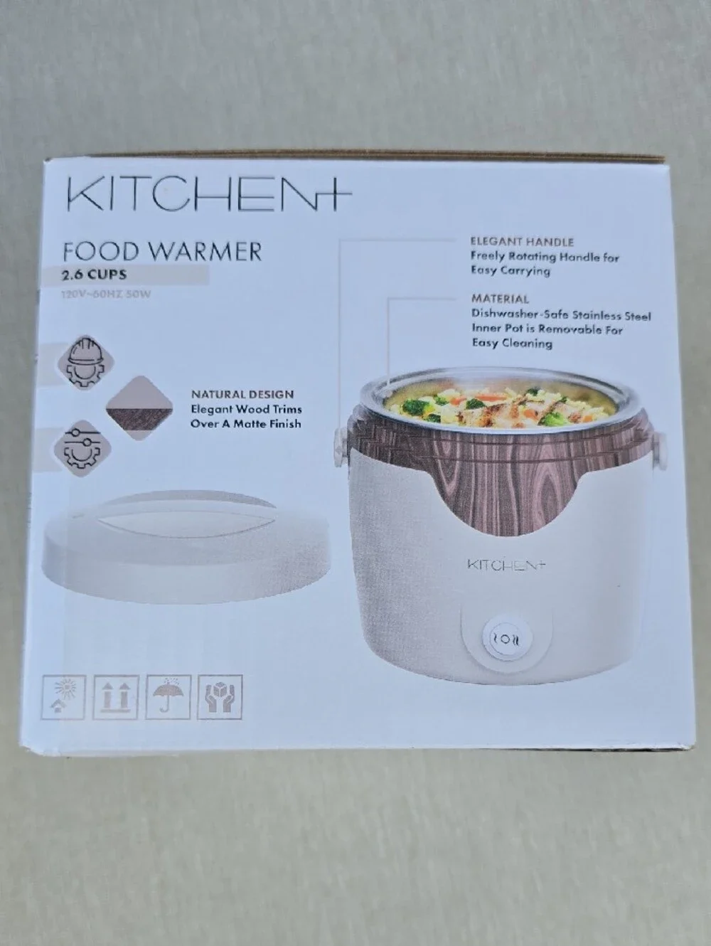 White & Wood Grain 2.6 Cup Food Warmer